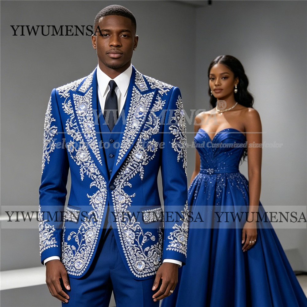 Men'S Grooming And Style - Luxury Sliver Crystal Beaded Men Suit